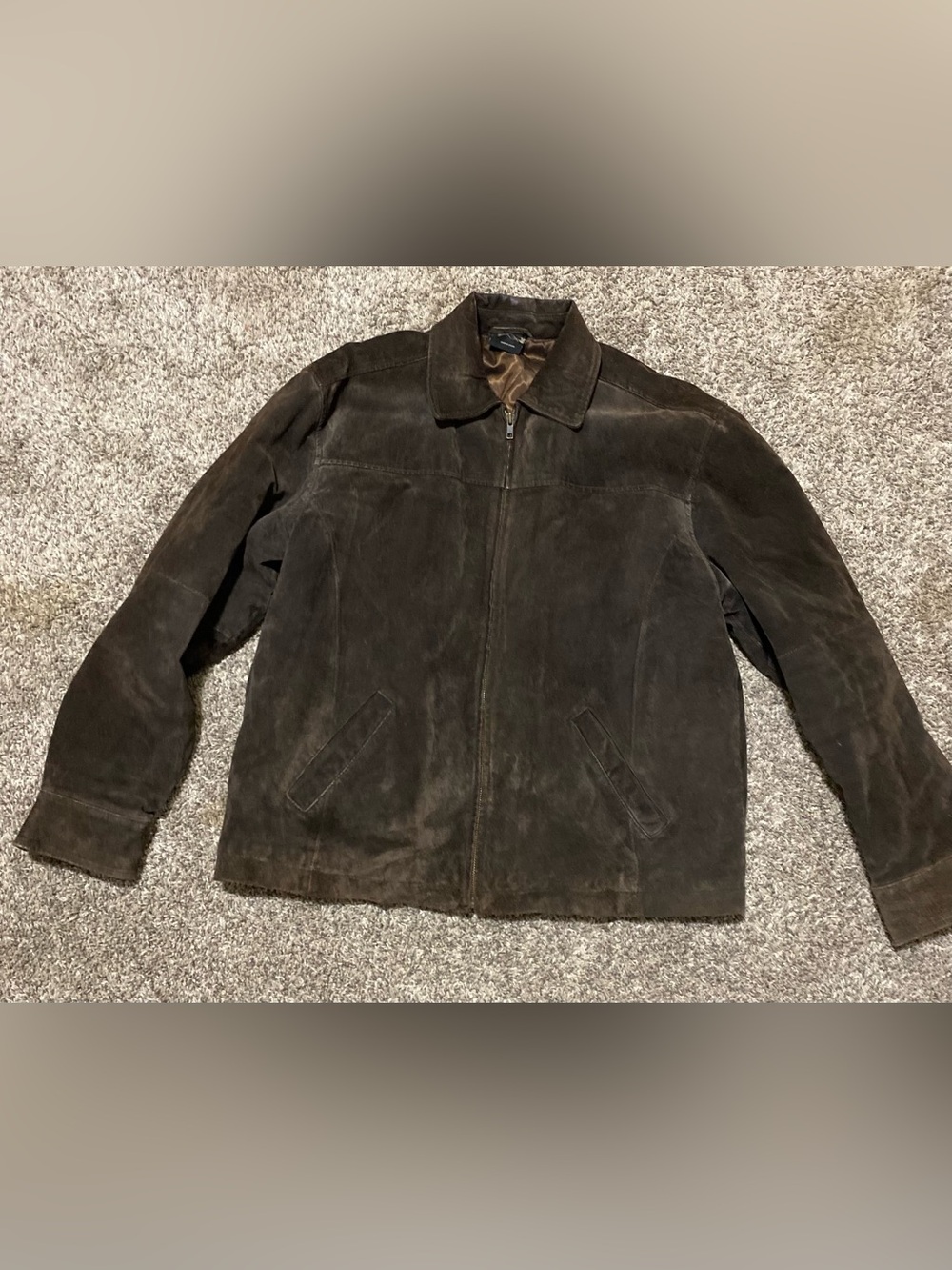 Men's Brown Suede Zip-Front Jacket - Classic Collar